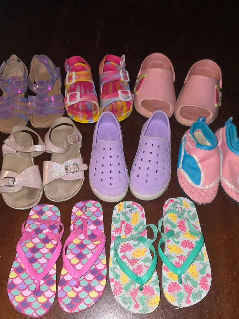 [Lot of 8] Girls Shoes Sizes 9-10 Sandals, Crocs, Watershoes, Slides, Flip Flops